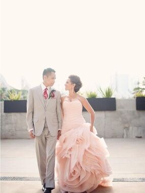 Vera Wang Strapless Blush Pink Ruffled Ball Gown